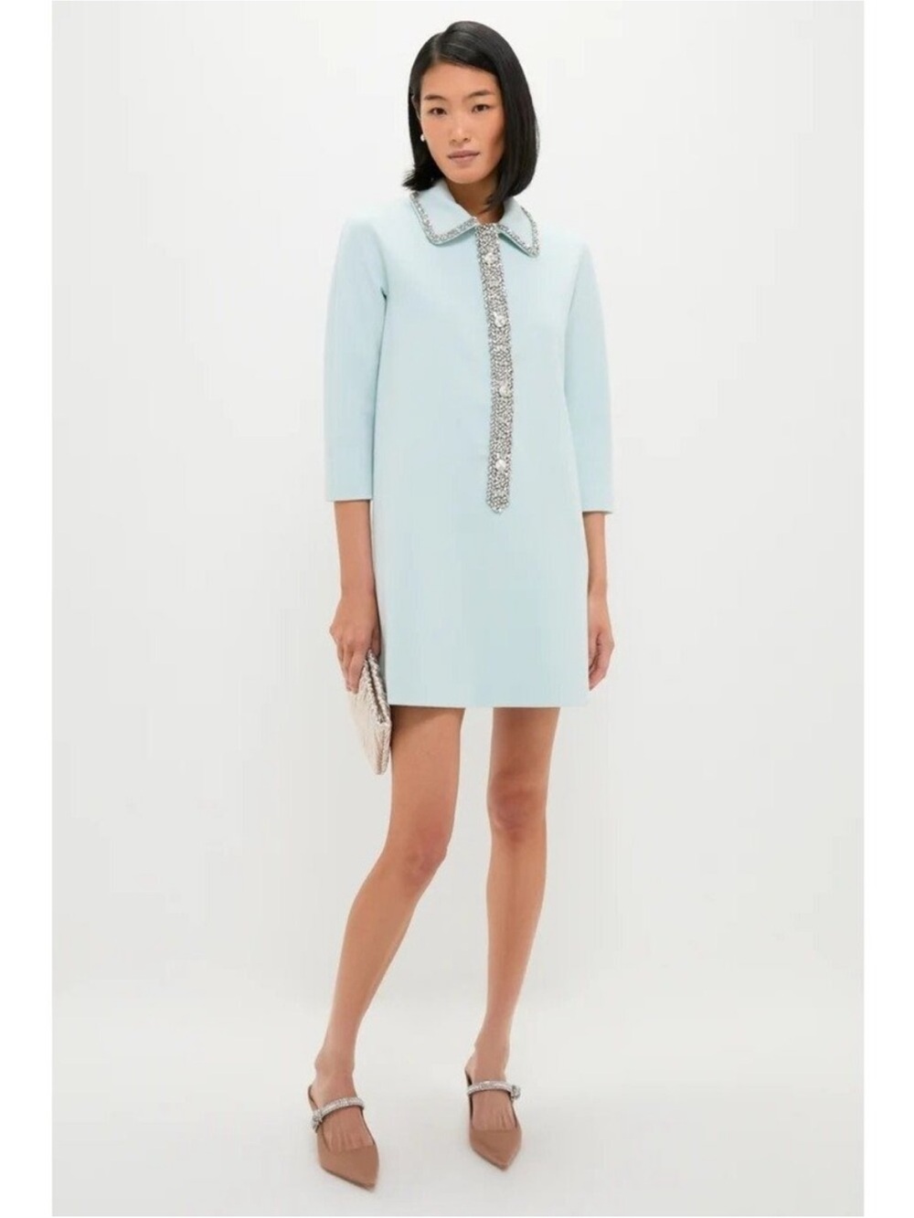 Tuckernuck Pale Blue Embellished-Collar Mini Dress
